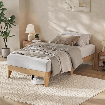 Structure de lit plateforme simple en bois, 11,8 po, support à lattes, espace de rangement de 7,5 po, sans sommier