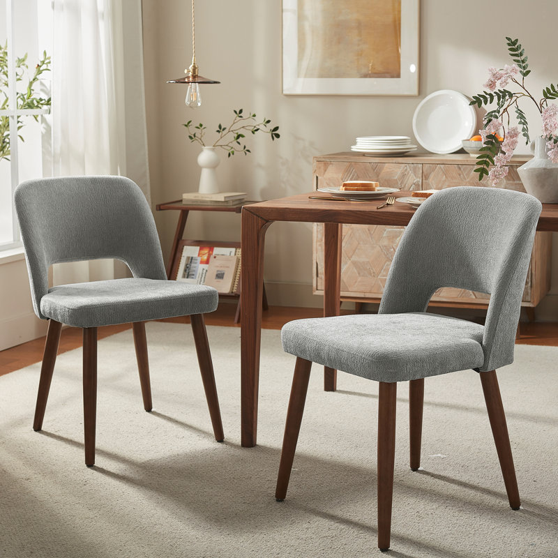  Upholstered Dining Side Chairs with Wood Legs, Gray