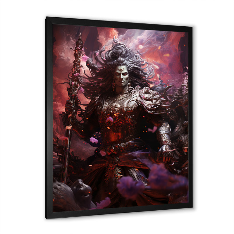 Hindouisme Mahabharatas majestueux dieu magenta - impression, Cadre simple noir, H 20 po x l 12 po x P 1 po