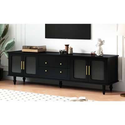 Console glamour pour téléviseur de 78 po: portes cannelées, rangement spacieux, gracieuse avec portes: tiroirs et armoires, téléviseur