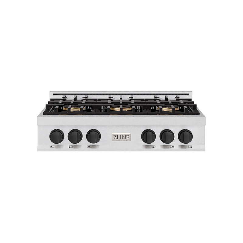 ZLINE Autograph 36 in. Stainless Steel Classic Rangetop with 6 DuoPro Burners and Gold Accents, Matte Black, Matte Black