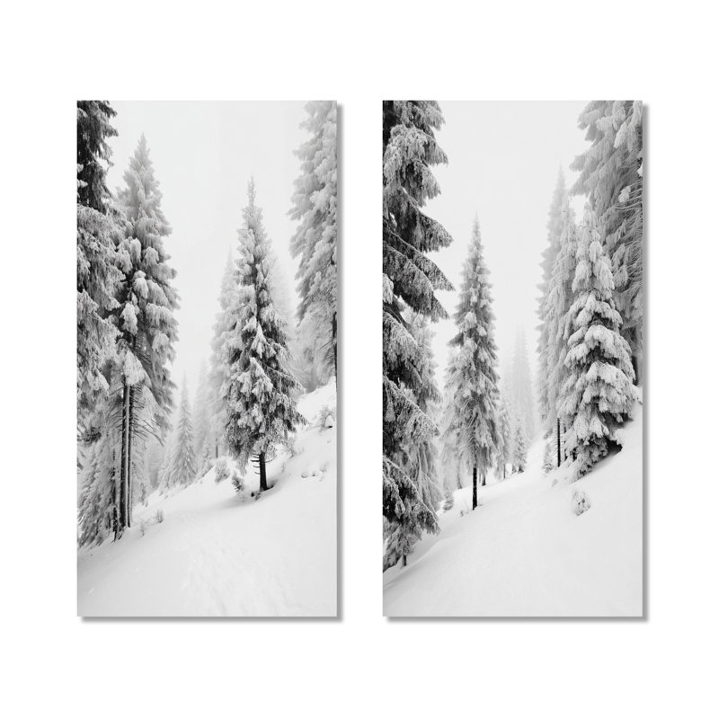 Ensemble de 2 impressions sur neige enneigées dans les Laurentides - Forêt blanche en métal, 32" H x 32" W