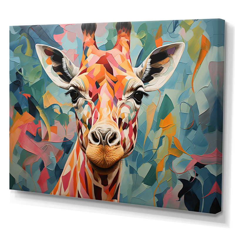 Portrait de girafe orange et vert - Art mural girafe, Toile tendue, H 12 po x l 20 po x P 1 po