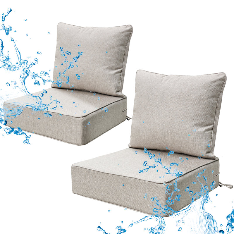Ensemble de coussins de chaise d'extérieur de 6 po d'épaisseur de 2 - 24 po x 24 po coussins de remplacement pour meubles de patio en osier résistants à l'eau avec housse amovible et sangles à boucles