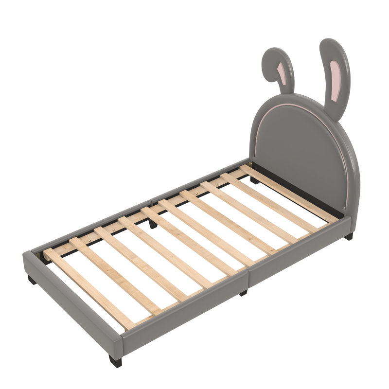 Lit plateforme tapissier en similicuir, Simple, gris
