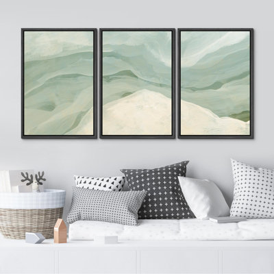 " Pastel Waves Green And White Tones Illustrations Abstract " 3 - Pieces on