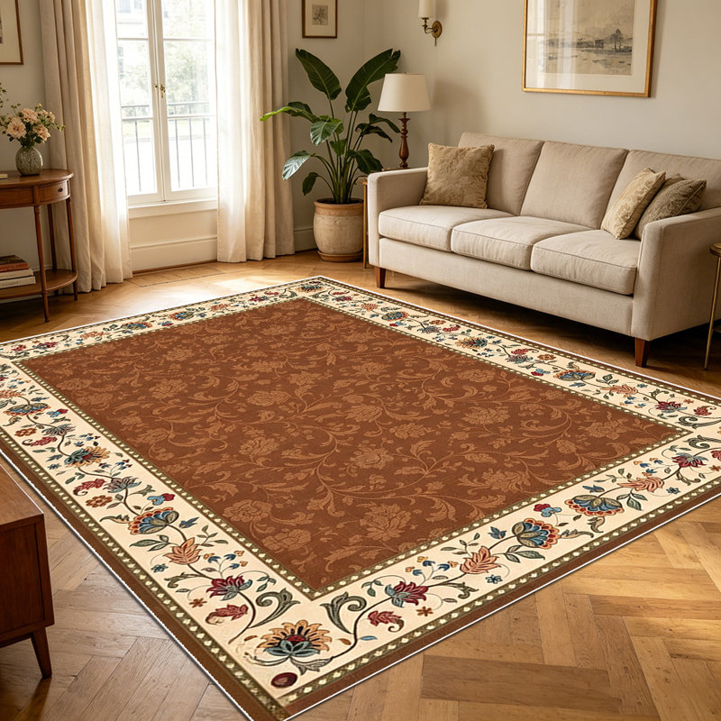 1PC Vintage Floral Bordered Damask area rugs for Living Room, Soft and Comfortable, Suitable for all seasons, easy-to-maintain, machine washable Indoor floor mat, Under Table Farmhouse suitable for dining room, bedroom, entryway, kitchen, hallway,