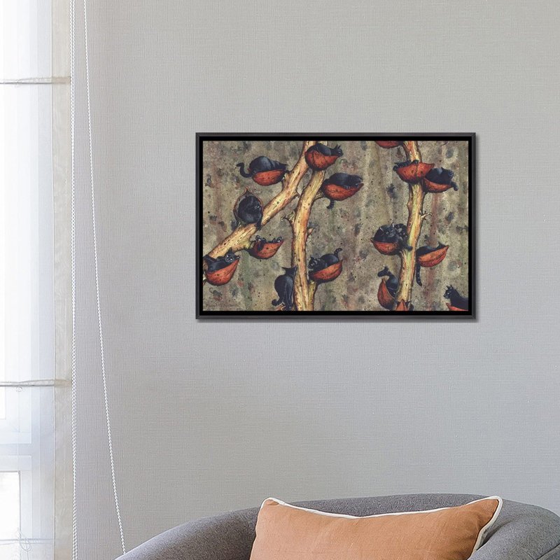 « Catkins » par Maggie Vandewalle-reproduction d’art, H 18 po x l 26 po x P 1,5 po, Toile avec cadre noir patiné
