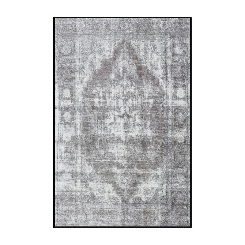 Tapis décoratif gris en laine oriental, Rectangle 5 pi x 8 pi