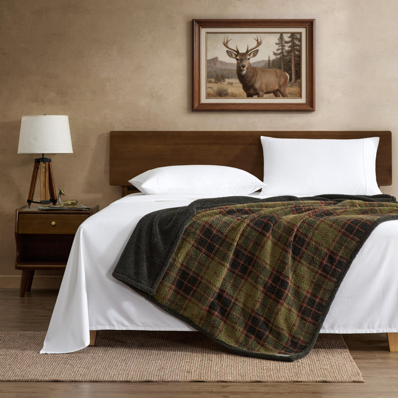 Eddie Bauer Printed Reversible Throw Blanket, Broken Branch Plaid Grey
