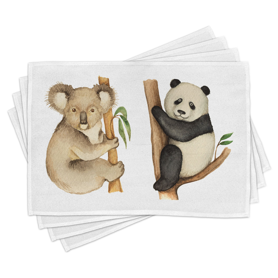 Platzdeckchen 4er-Set, Koala Panda Aquarell, Beige Schwarz