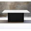 Table de salle à manger 69 pouces rectangulaire en faux marbre, base en métal noir Wave avec garniture dorée, sièges 4-6 pour la cuisine et la salle à manger