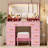 Vanity Desk with 42" LED Mirror, 8 Drawers & 3 Shelves, Glass-Top Makeup Table with Power Outlets and Hair Dryer Holder-365297864