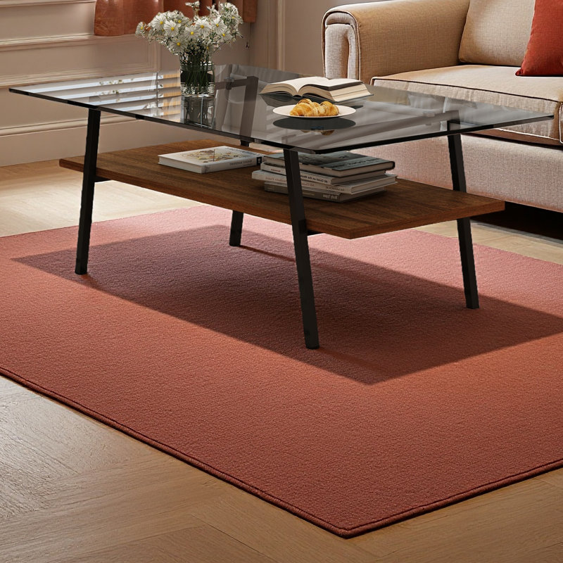 Table basse rectangulaire, plateau de table en verre trempé avec pieds en métal noir, table moderne pour le salon