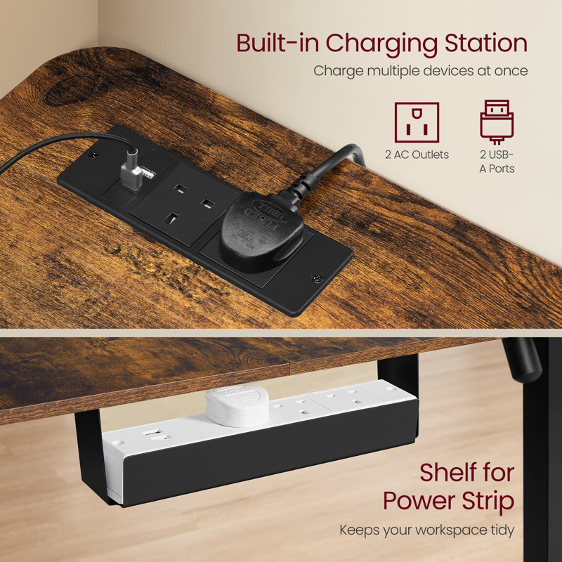 Adjustable L-Shaped Metal Base Standing Desk with Power Outlet