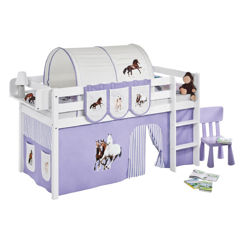Pferde Bed Frames Mid Sleeper Loft Bed by Lilokids, 90cm W x 200cm L, Purple/​Beige