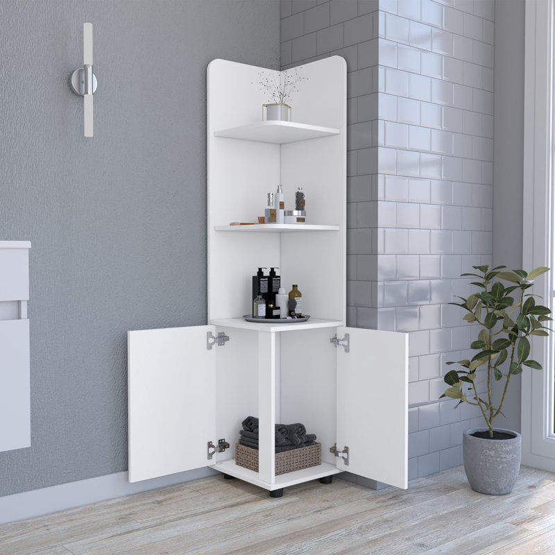 Armoire à linge autoportante Nina, 2 portes, tablettes ouvertes