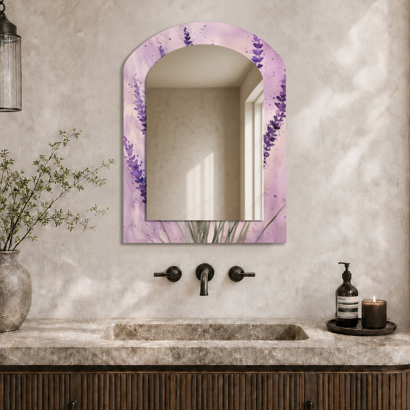 Miroir décoratif Botanical Arched - Lavender Meadows in France, impression sur métal, 34" x 25"