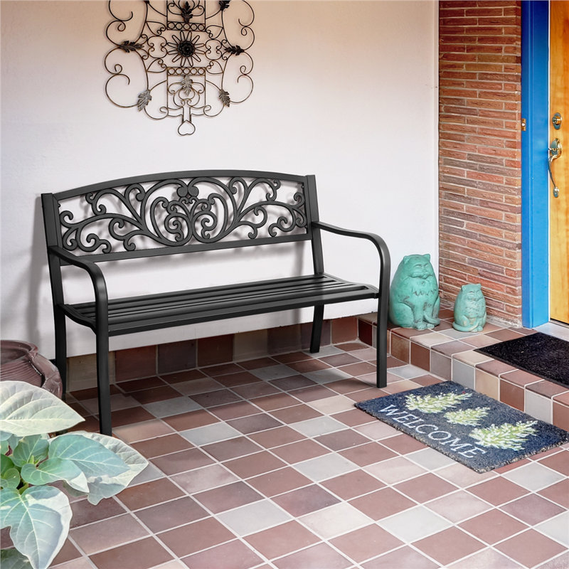 Antique Style  Metal Outdoor Bench, Black