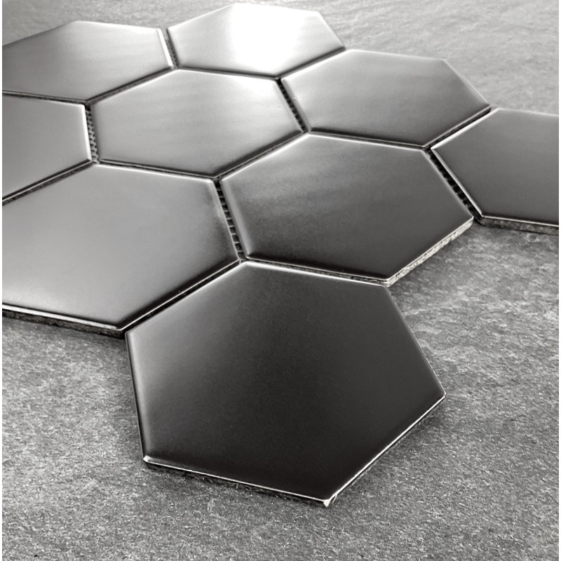 Carreau de mosaïque en porcelaine nid d'abeille pour mur et plancher 4 po x 4 po, Noir