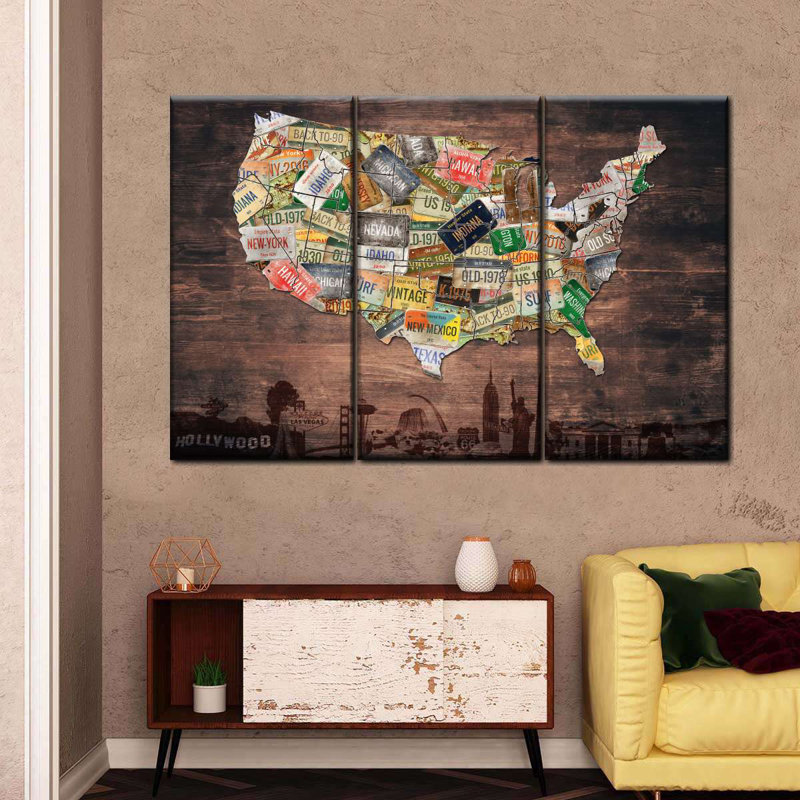 «Car Plate USA Map», reproduction sur toile, H 38 po x l 24 po x P 1,25 po