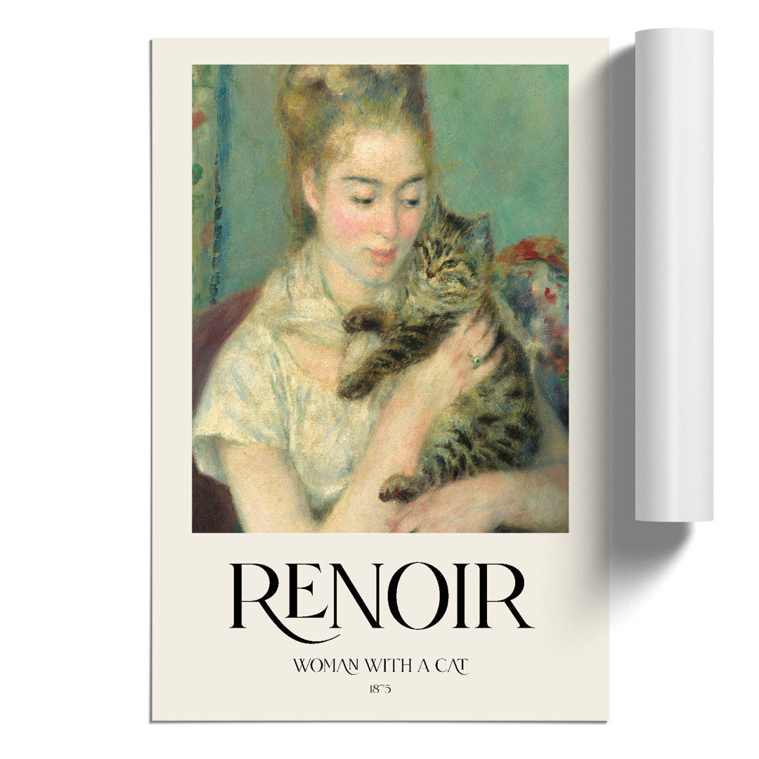 Woman with a Cat Print by Pierre Auguste Renoir - Frameless Print