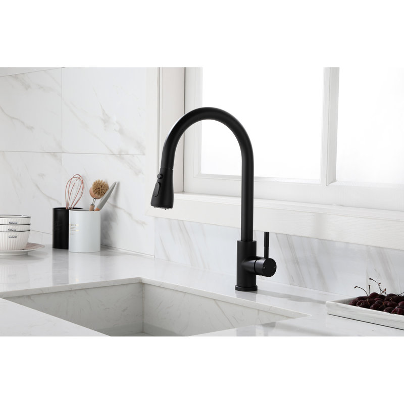 Robinet de cuisine rétractable, fini noir mat sur acier inoxydable, buse rotative à 360 °, poignée simple pour un débit d'eau pratique et buse de contrôle de la température sans effort