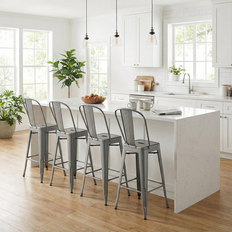 Counter Stool with Metal Frame, Silver