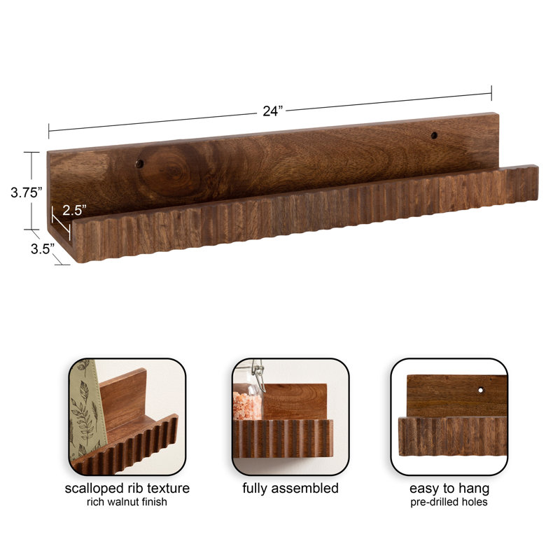 Two-Piece Picture Ledge Shelf Set, Medium Wood