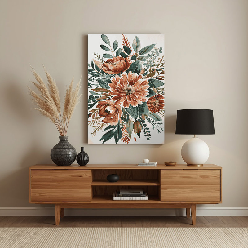 Aquarelle florale 77, art mural gris en métal