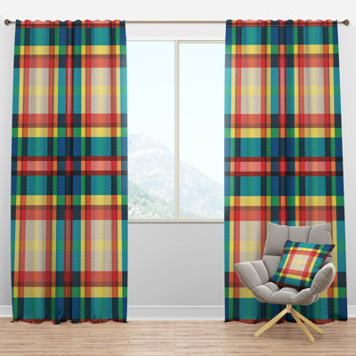 Panneau de rideau simple semi-diaphane avec passe-tringle Tartan Texture III