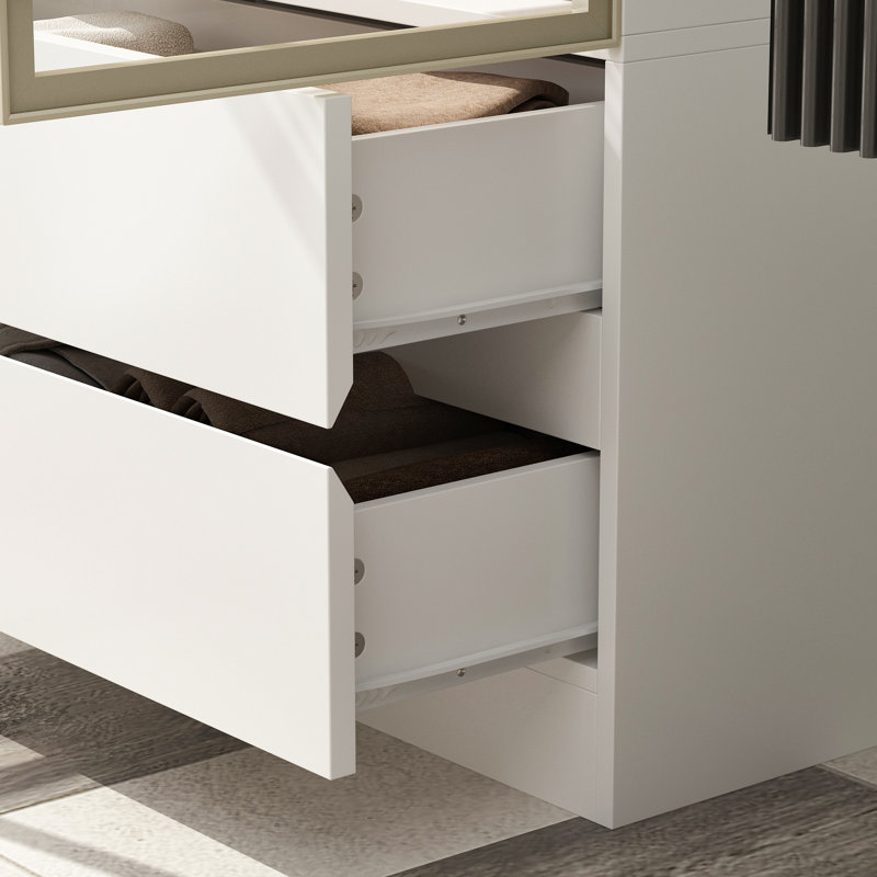 Four Shelves Two Drawers Bathroom Linen Cabinet With Light And Tempered Glass Doors, Silver
