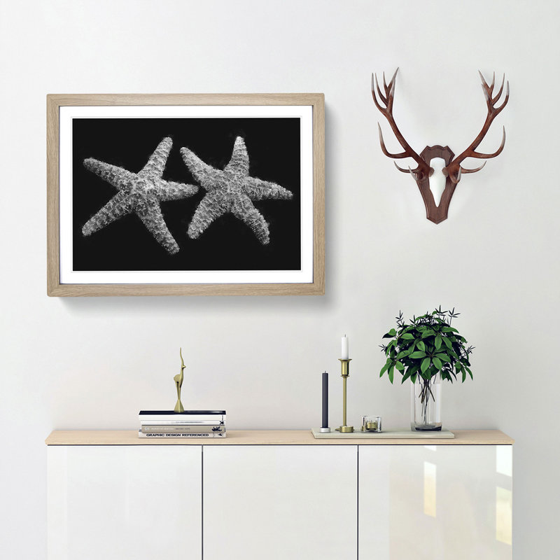 Two Starfish - Picture Frame Graphic Art Print, Oak Framed, 24cm H x 33cm W x 2cm D