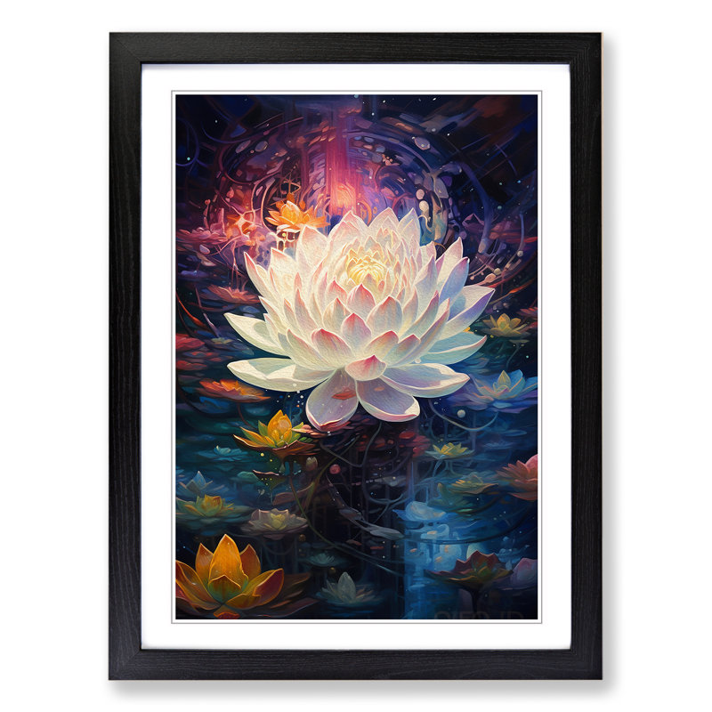 Lotus Flower Futurism - Single Picture Frame Print on Wood, 34cm H x 25cm W x 2cm D, Black Framed
