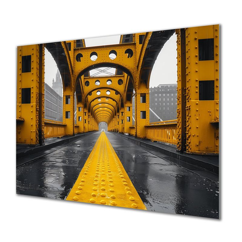 Art mural jaune, noir, symphonie de pont I - Ponts, salon d'art mural, Cadre photo noir, H 12 po x l 20 po