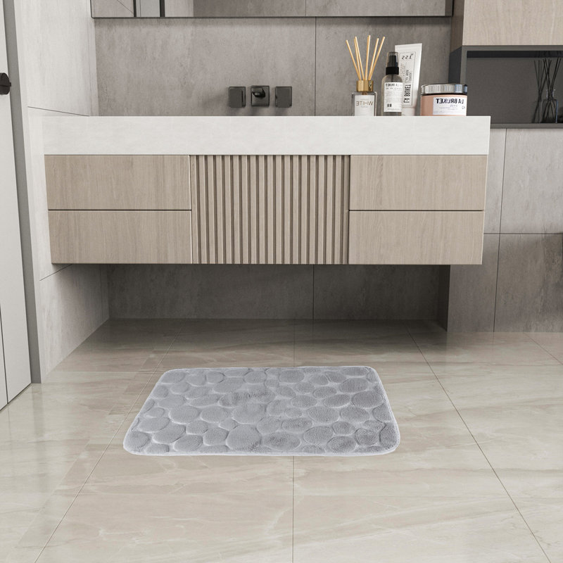 Ensemble de 2 tapis de bain en mousse viscoélastique, tapis de bain antidérapant et tapis de toilette en forme de U, ultra doux et absorbant l'eau, gris