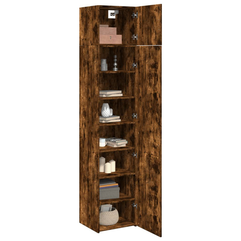 17 Stories Slim Storage Cabinet Engineered Wood, 225cm H x 45cm W x 42.5cm D, Smoked Oak