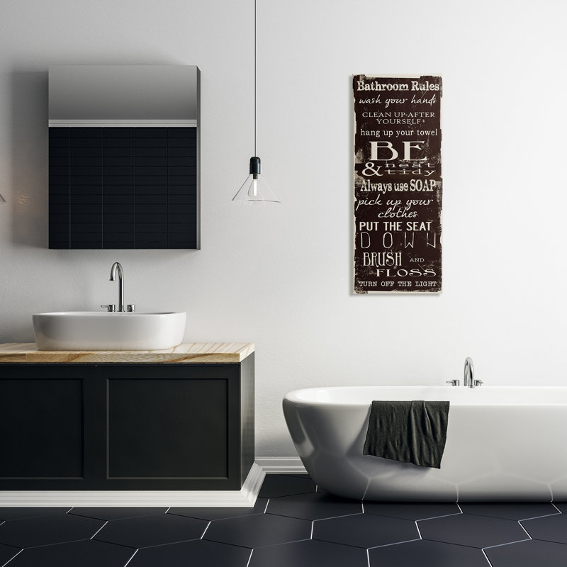 Salle de bain règles chocolat blanc, Toile tendue, L 17 po x H 40 po