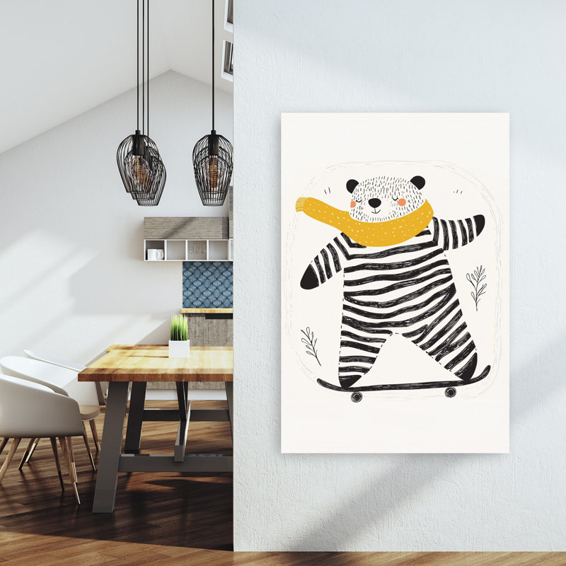 Playful Bear Skateboarding Playful Whimsical Contemporary Bear Wall Art Print by Mathieu - Wrapped Canvas Print