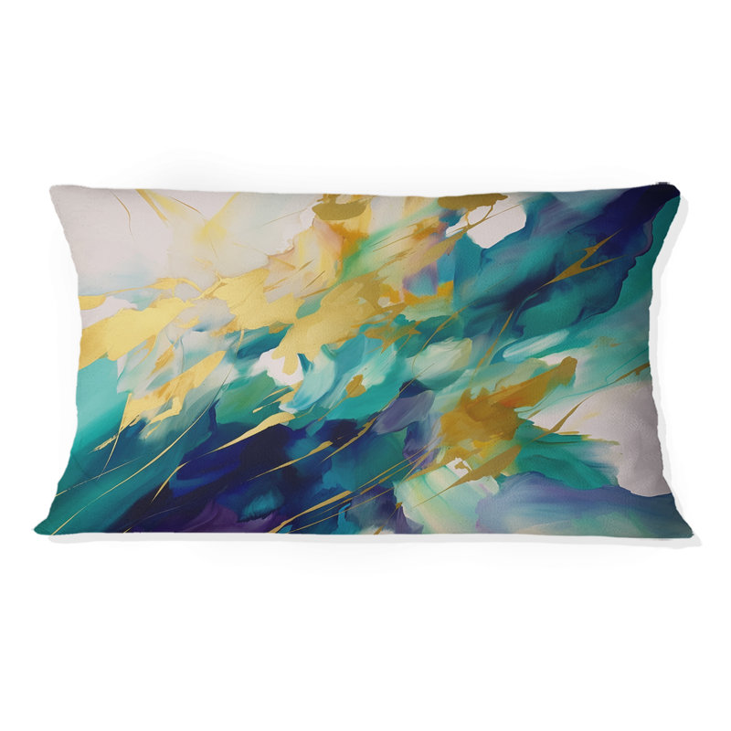 Coussin décoratif imprimé or et turquoise ordre complexe II