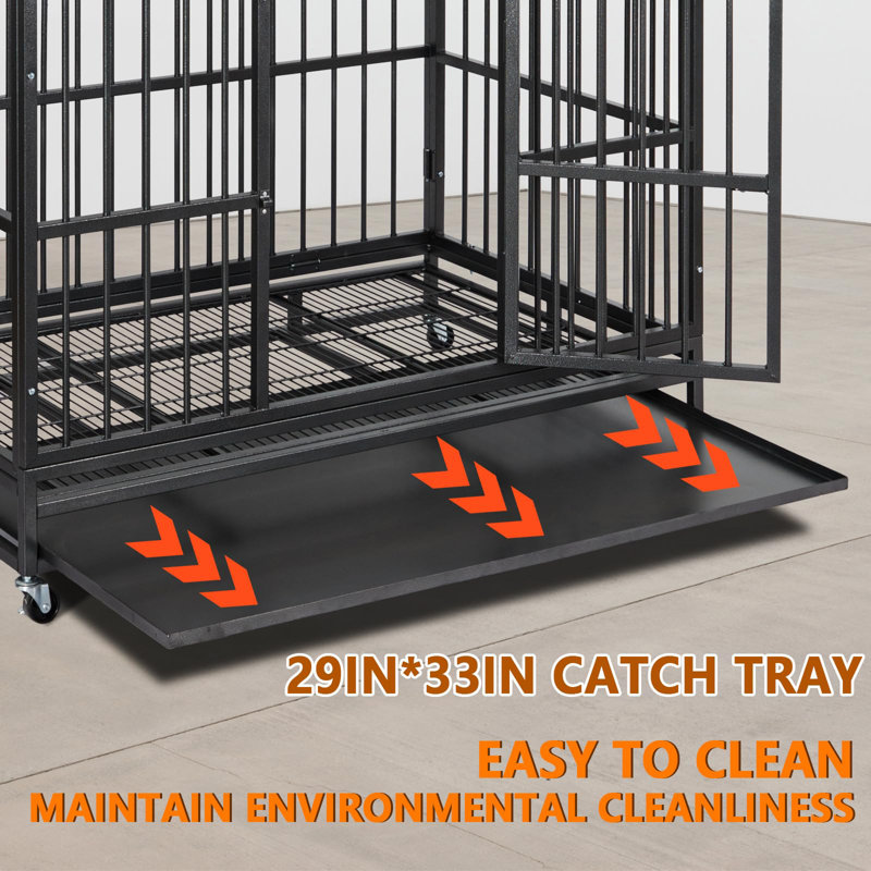 Large 48 Inch Black Rolling Steel Dog Crate