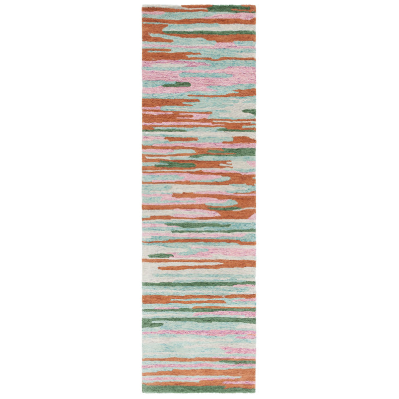 Tapis abstrait en laine et coton touffeté Jhoan, Tapis de couloir 2 pi 3 po x 8 pi