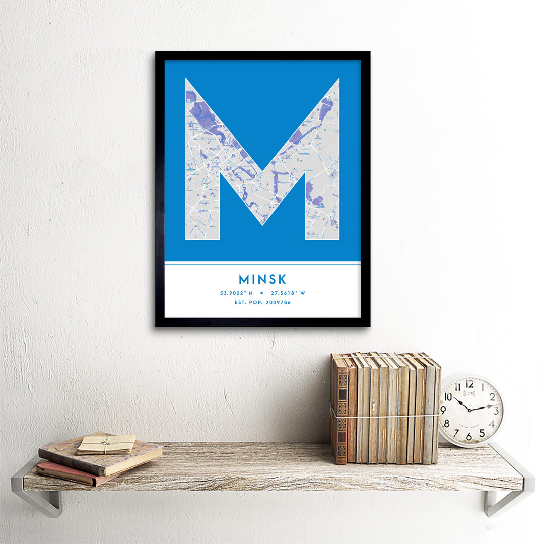 Minsk City Map Minsk Blue by Wee Blue Coo - Single Picture Frame Typography