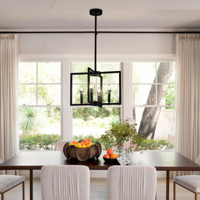 Black Chandelier, Farmhouse Geometric Hanging Light Fixture With Adjustable Height For Entryway, Staircase, Foyer, Hallway, Dining Room, Kitchen (E12 Bulb Not Included)