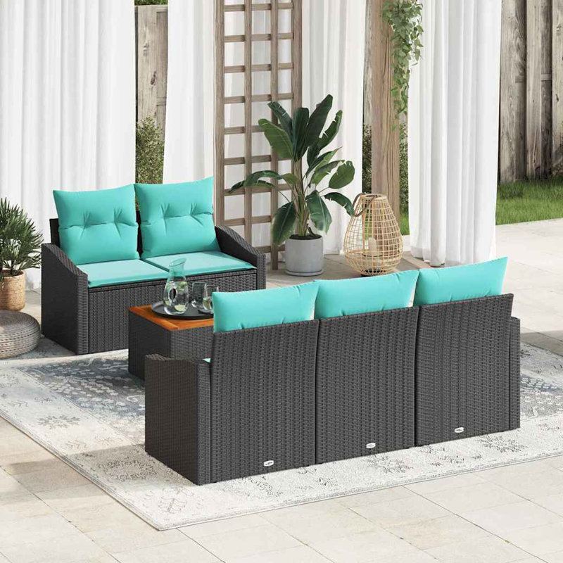 Ensemble de canapé de jardin vidaXL 6 pièces en rotin de polyester noir et turquoise