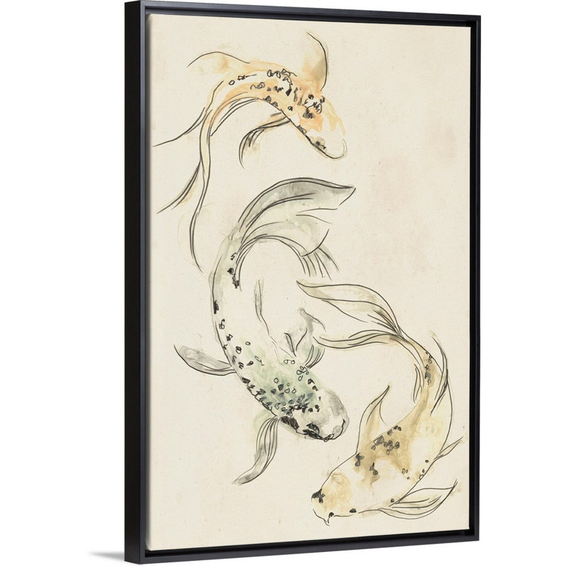 Koi Dance I, art mural sur toile, H 38 po x l 26 po x P 2 po, Cadre noir