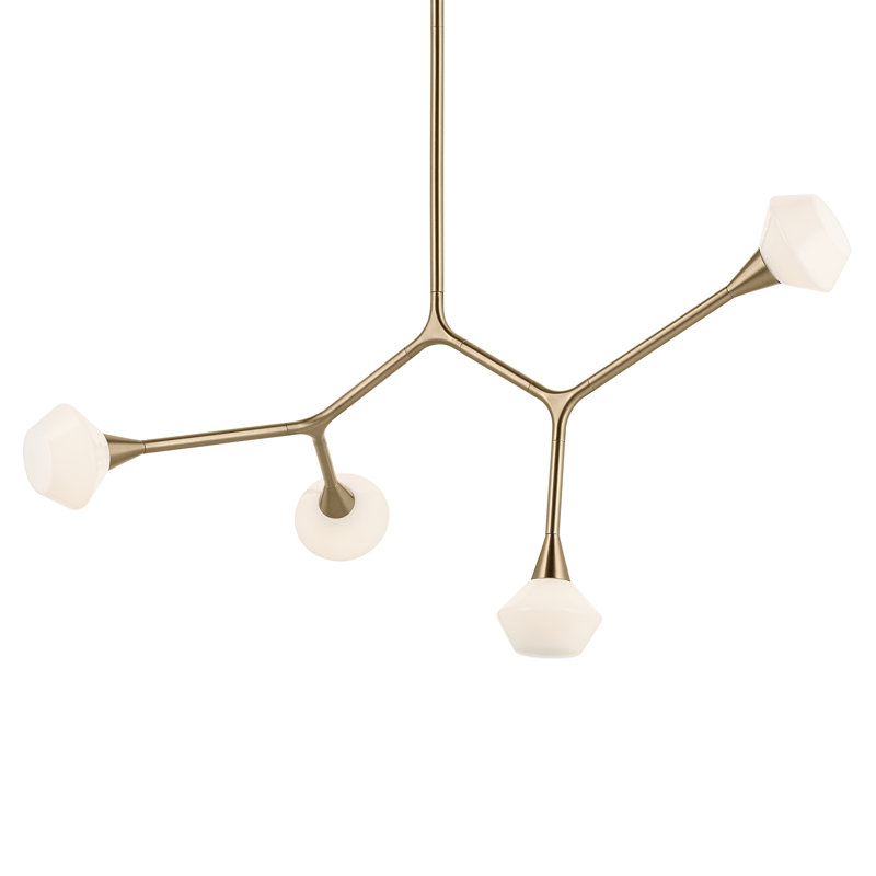 Lustre convertible moderne ajustable avec verre opale, H 19,75 po x l 5,25 po x P 39,5 po, Bronze, 4