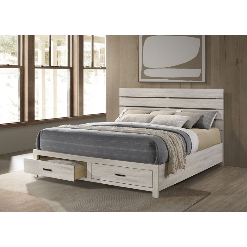 Axat Wood Eastern King Storage Panel Bed Coastal White, White, King