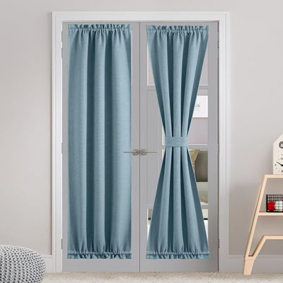 Rideaux de porte française NICETown - Rideaux d'intimité isolant et isolant thermique pour porte de patio en verre avec embrasse, 30 x 72 pouces, bleu brume, 1 panneau