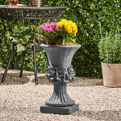 Urne de jardin en oxyde de magnésium de couleur gris antique - P 12,1 po x l 19,82 po, pour l'intérieur et l'extérieur, convient à diverses plantes, fleurs, herbes, plantes grasses et légumes Profondeur large 19,82 po de hauteur